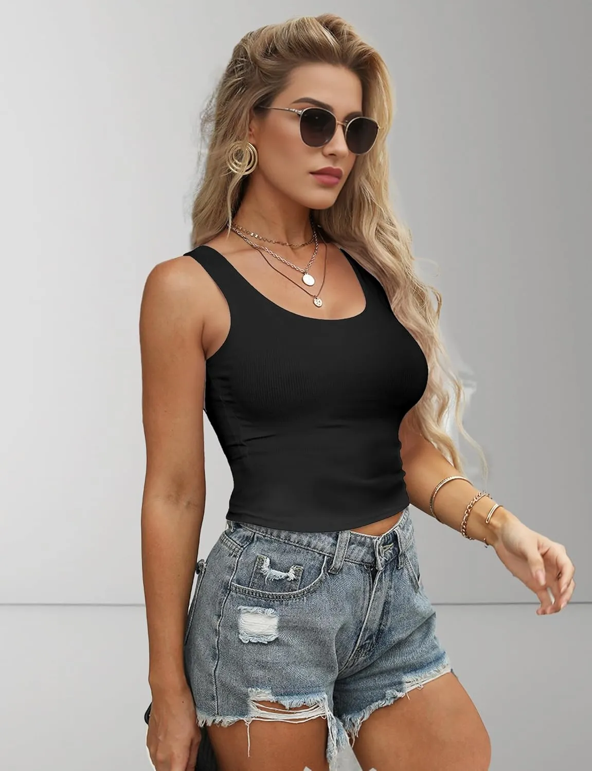 1Piece Crop Tops for Women, U Neck Sleeveless Tank Tops, Basic Cropped Racerback Going Out Tops Athletic Sports Shirts