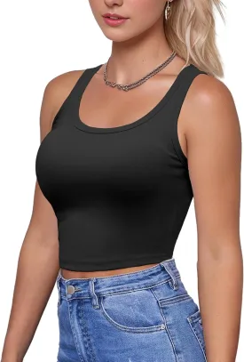 1Piece Crop Tops for Women, U Neck Sleeveless Tank Tops, Basic Cropped Racerback Going Out Tops Athletic Sports Shirts