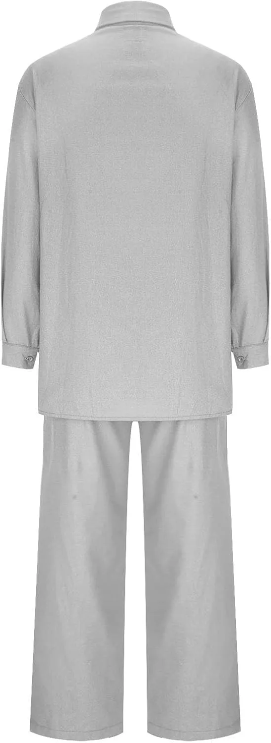 2 Piece Sets for Women Summer Long Sleeve Shirts & Wide Leg Trousers Loose Fit Dressy Cotton Linen Sets Outfits 2025