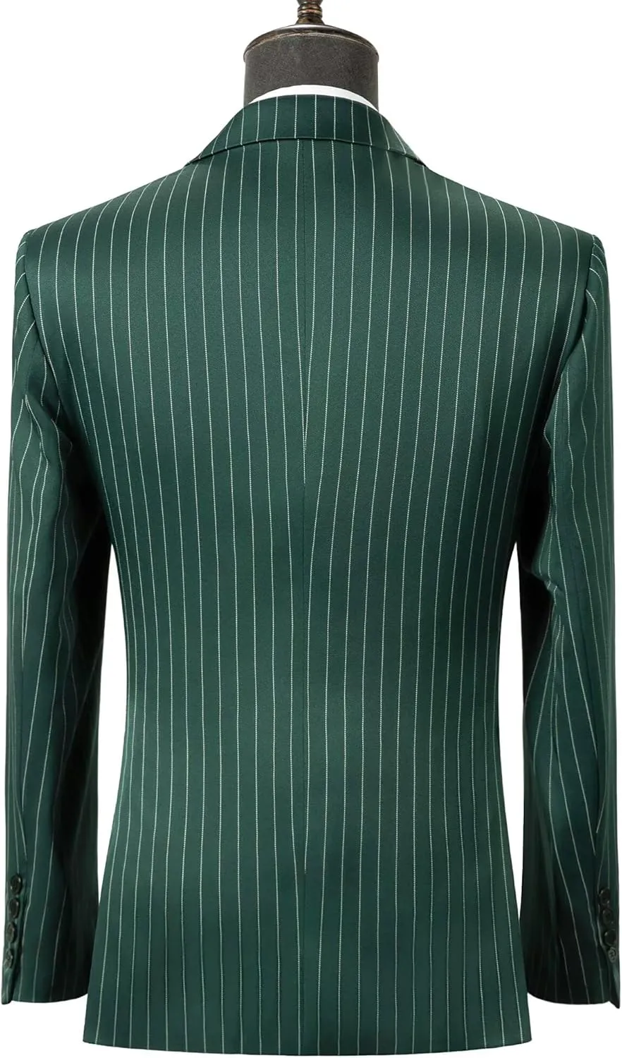 3 Piece Pinstripe Men Suit Men Slim Fit Stripe Suit Prom Party Wedding Jacket Vest Pants Set