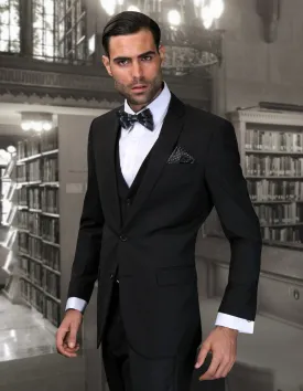 3pc Flat Front Pants Slim Fit Suit| LORENZO| Black