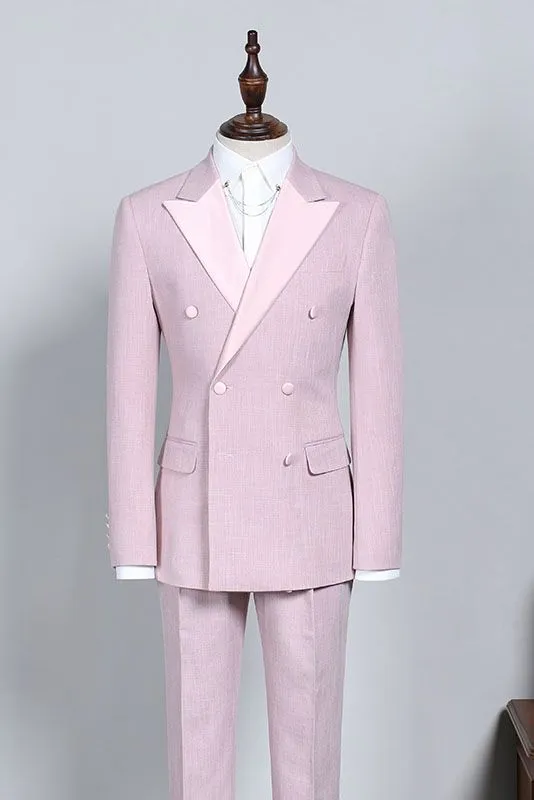 Amazing Pink Peaked Lapel Double Breasted Custom Prom Suit