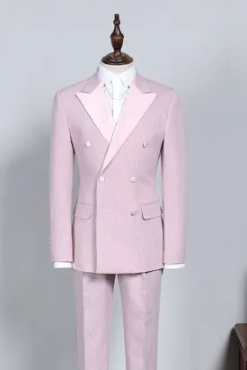 Amazing Pink Peaked Lapel Double Breasted Custom Prom Suit