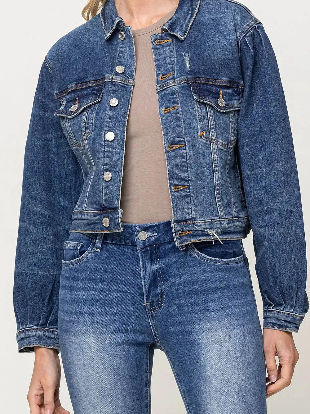 Balloon sleeve denim jacket