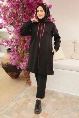 Black Front Zipper Sweatshirt