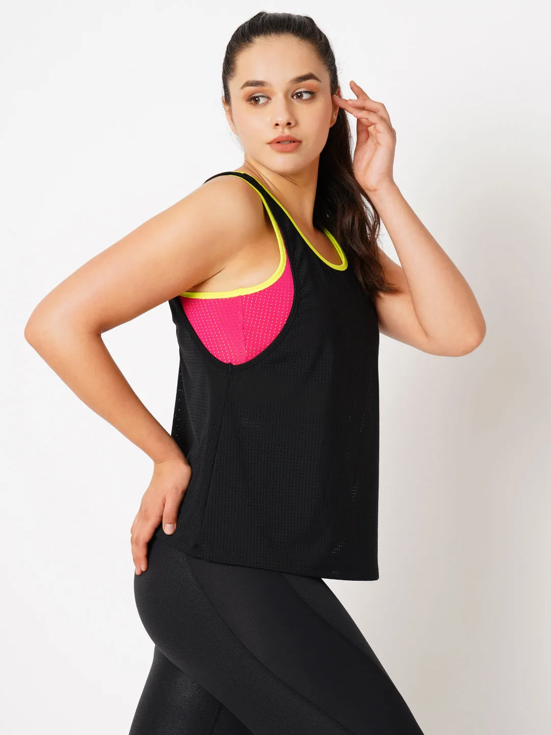 Black Mesh And Hot Pink Sports Bra   Tank