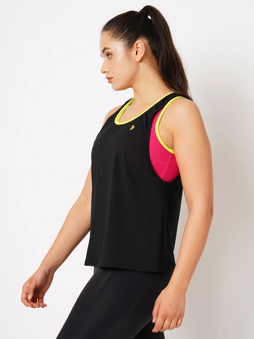 Black Mesh And Hot Pink Sports Bra   Tank