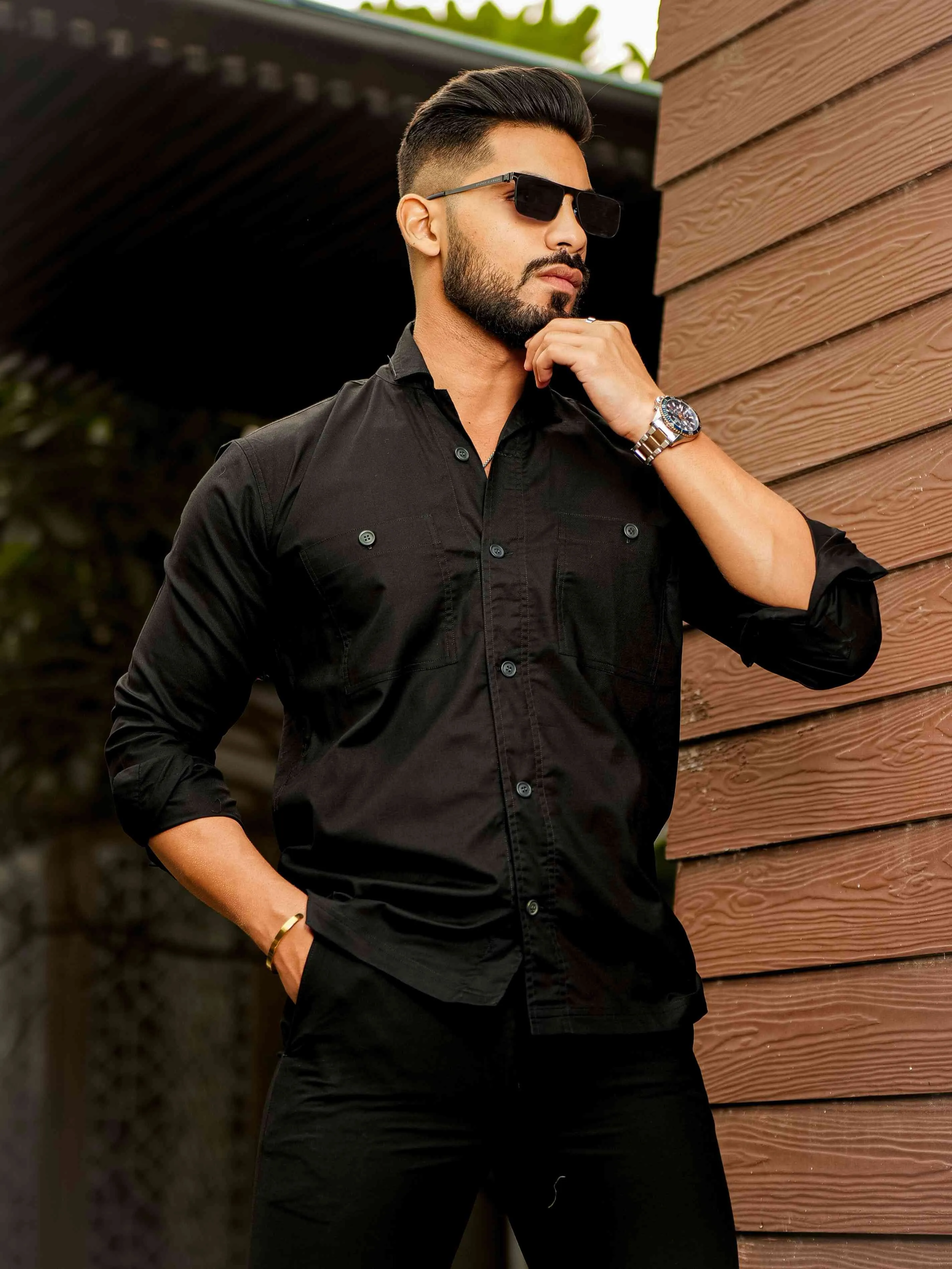 Black Oxford Cotton Over Shirt