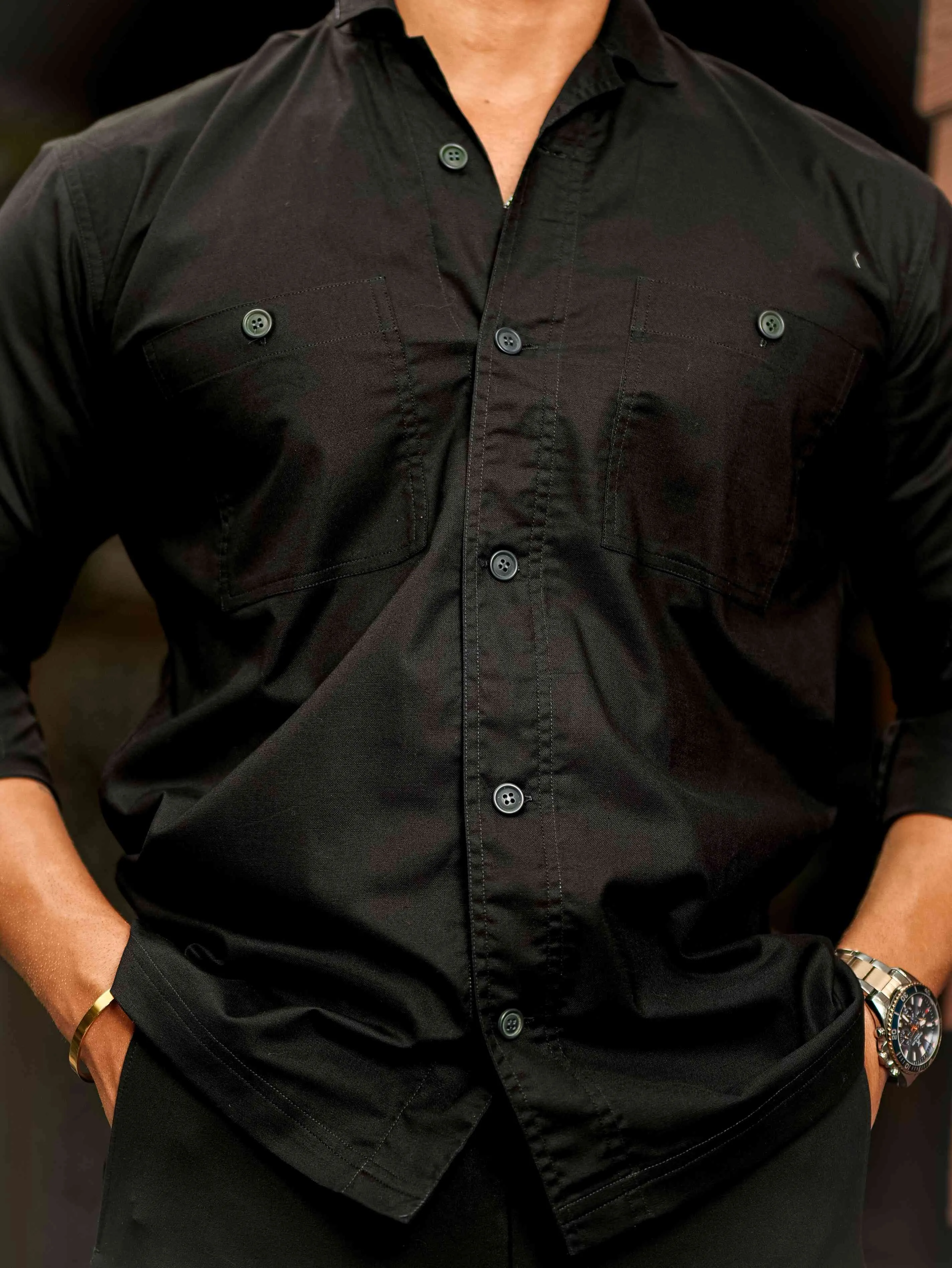 Black Oxford Cotton Over Shirt
