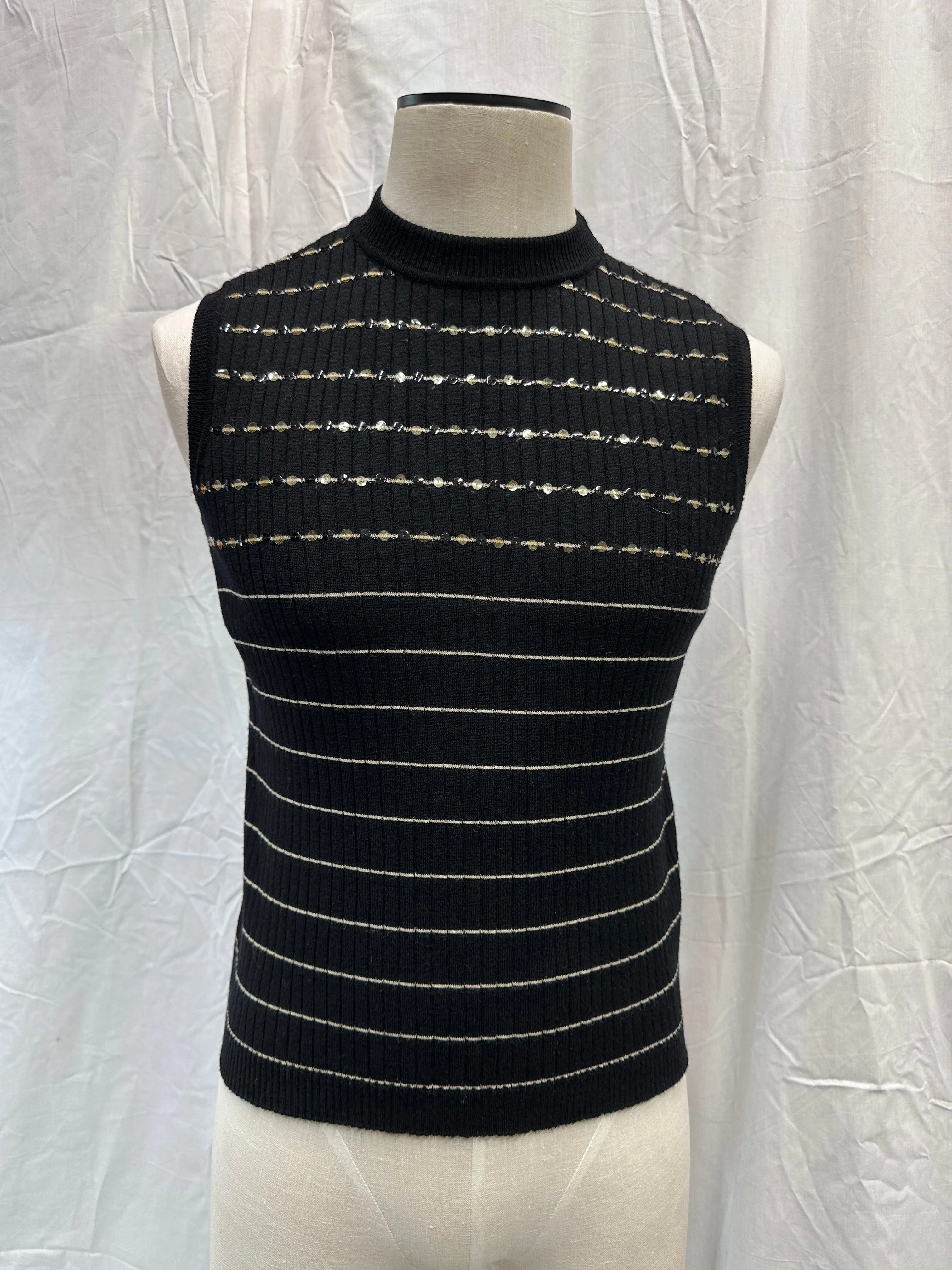 Black Rib High Neck Knit Vest