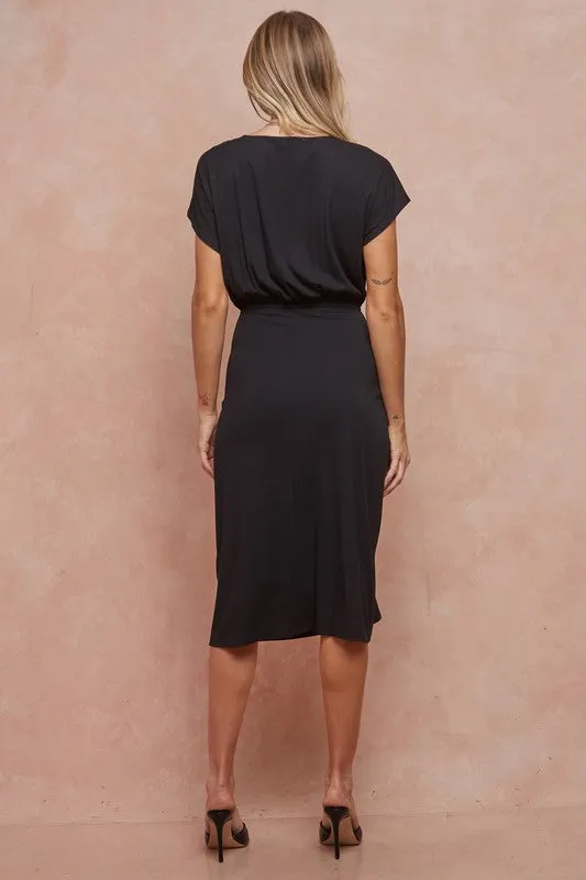 BOAT NECK RUCHED MINI DRESS S-XL