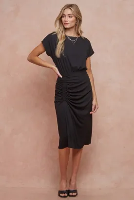 BOAT NECK RUCHED MINI DRESS S-XL