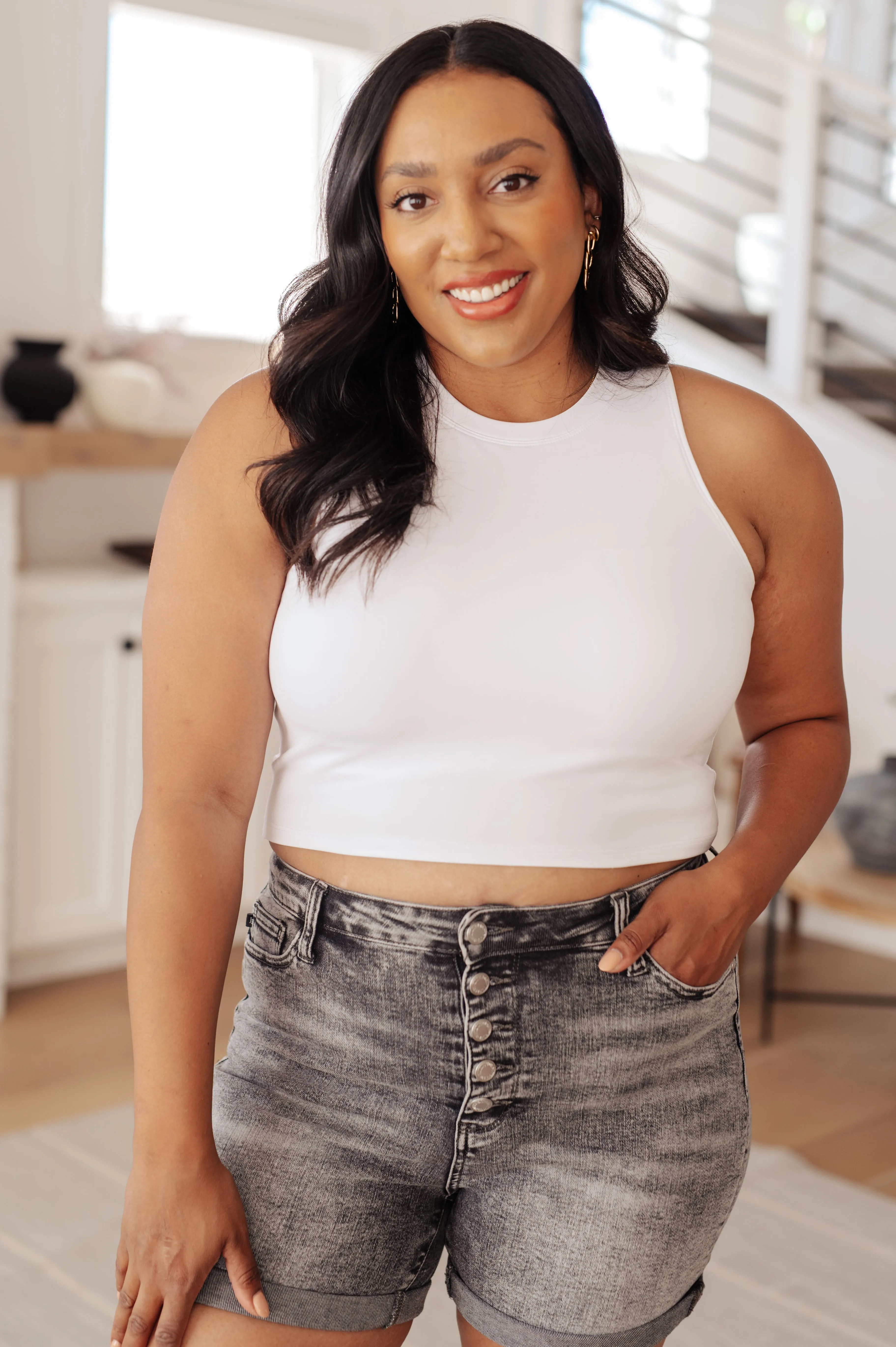 Byrne Halter Crop Tank in White