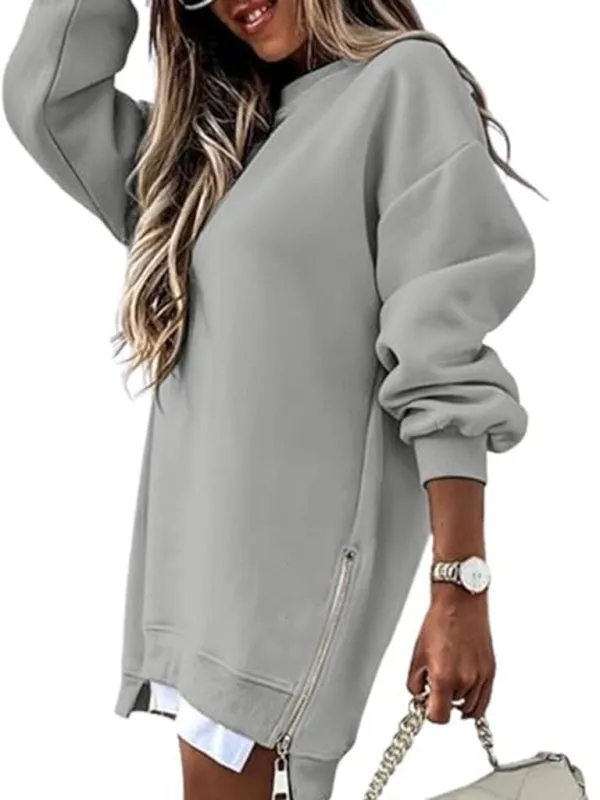 Chrystal Fashionable Stitching Side Zipper Design Pullover Sweatshirt