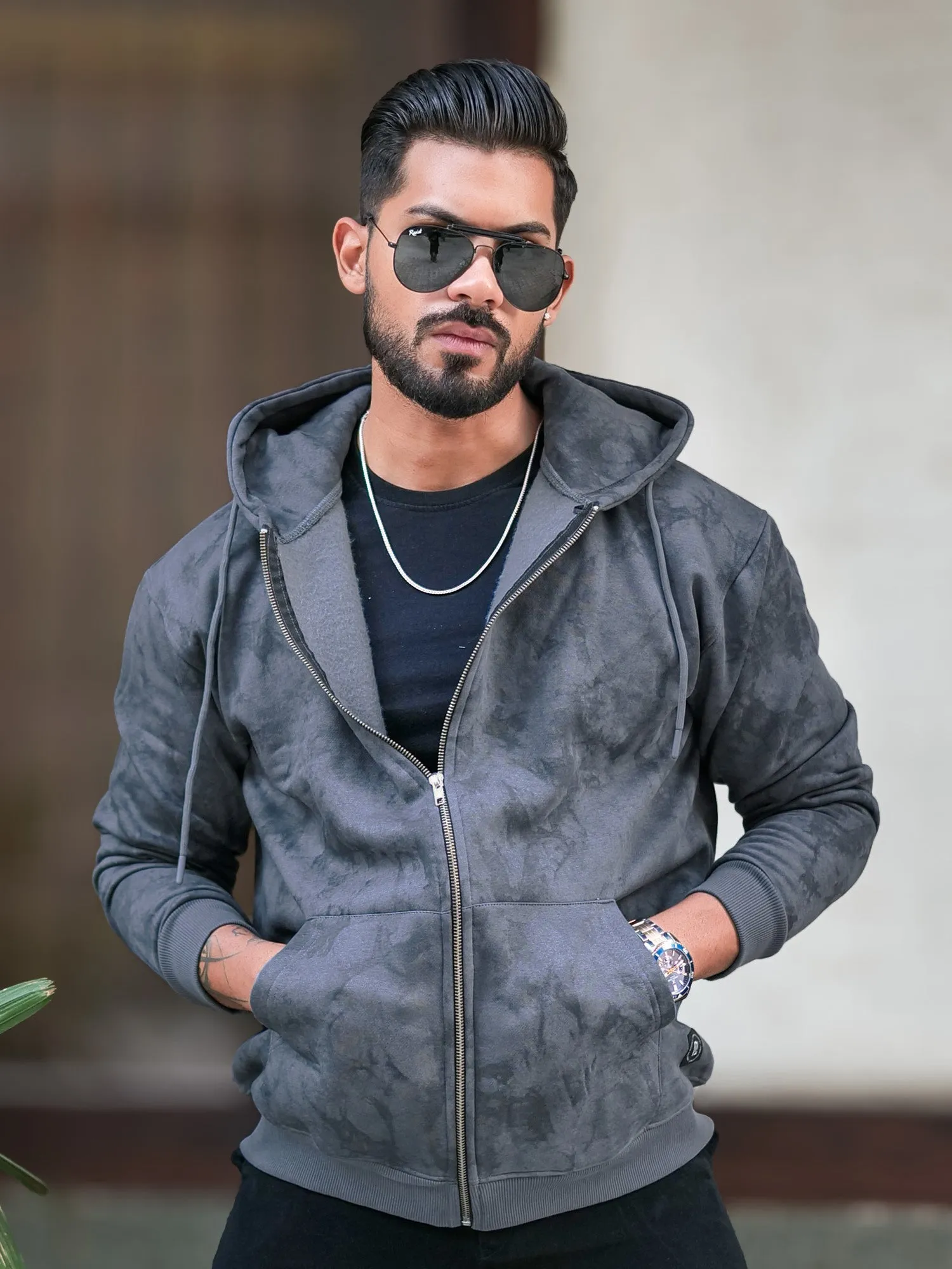 Cloud Printed LightGrey Zipper Sweatshirt