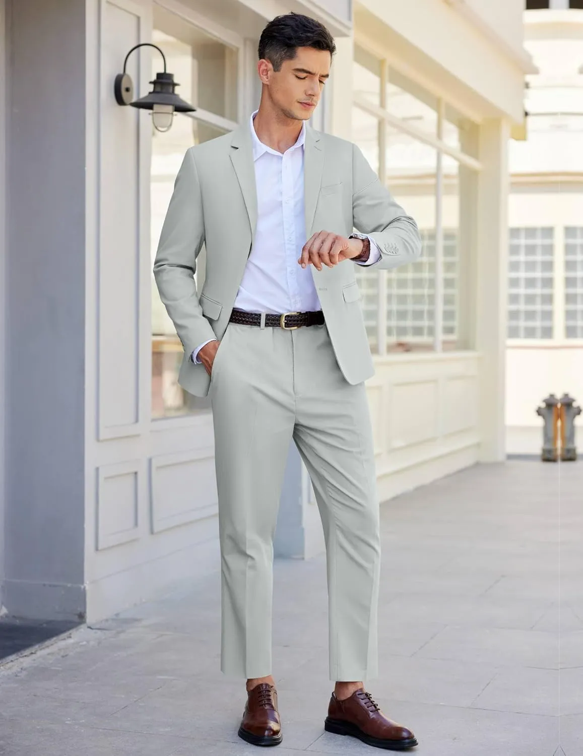 COOFANDY Men's 2 Piece Linen Cotton Suits Set Casual Linen Lightweight Suit Summer Beach Wedding