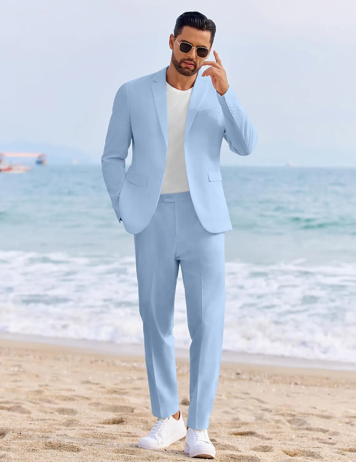 COOFANDY Men's 2 Piece Linen Cotton Suits Set Casual Linen Lightweight Suit Summer Beach Wedding