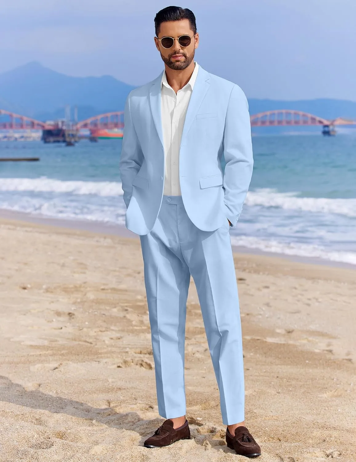 COOFANDY Men's 2 Piece Linen Cotton Suits Set Casual Linen Lightweight Suit Summer Beach Wedding