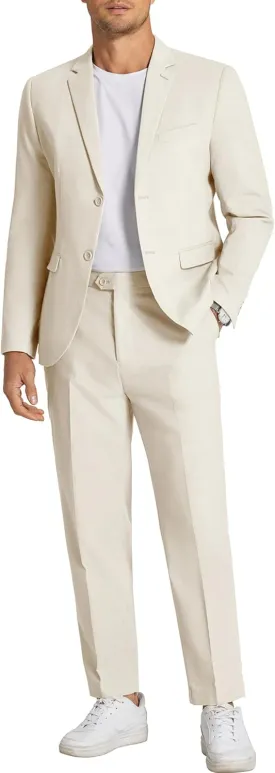 COOFANDY Men's 2 Piece Linen Cotton Suits Set Casual Linen Lightweight Suit Summer Beach Wedding
