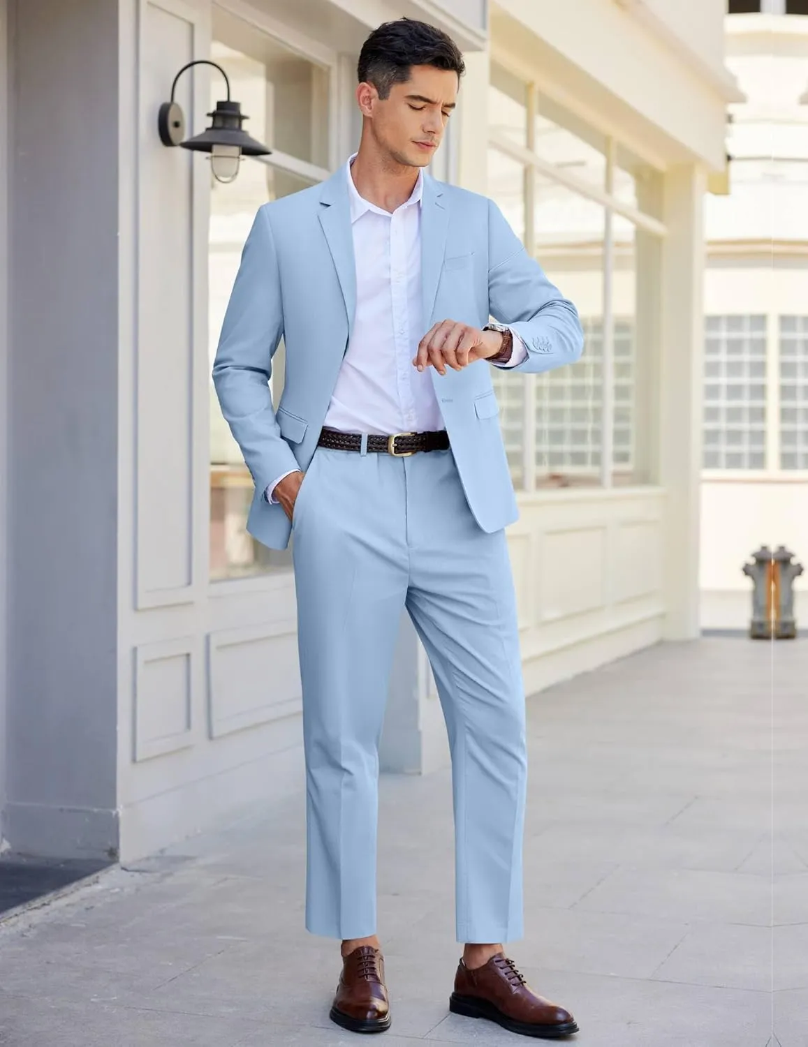 COOFANDY Men's 2 Piece Linen Cotton Suits Set Casual Linen Lightweight Suit Summer Beach Wedding