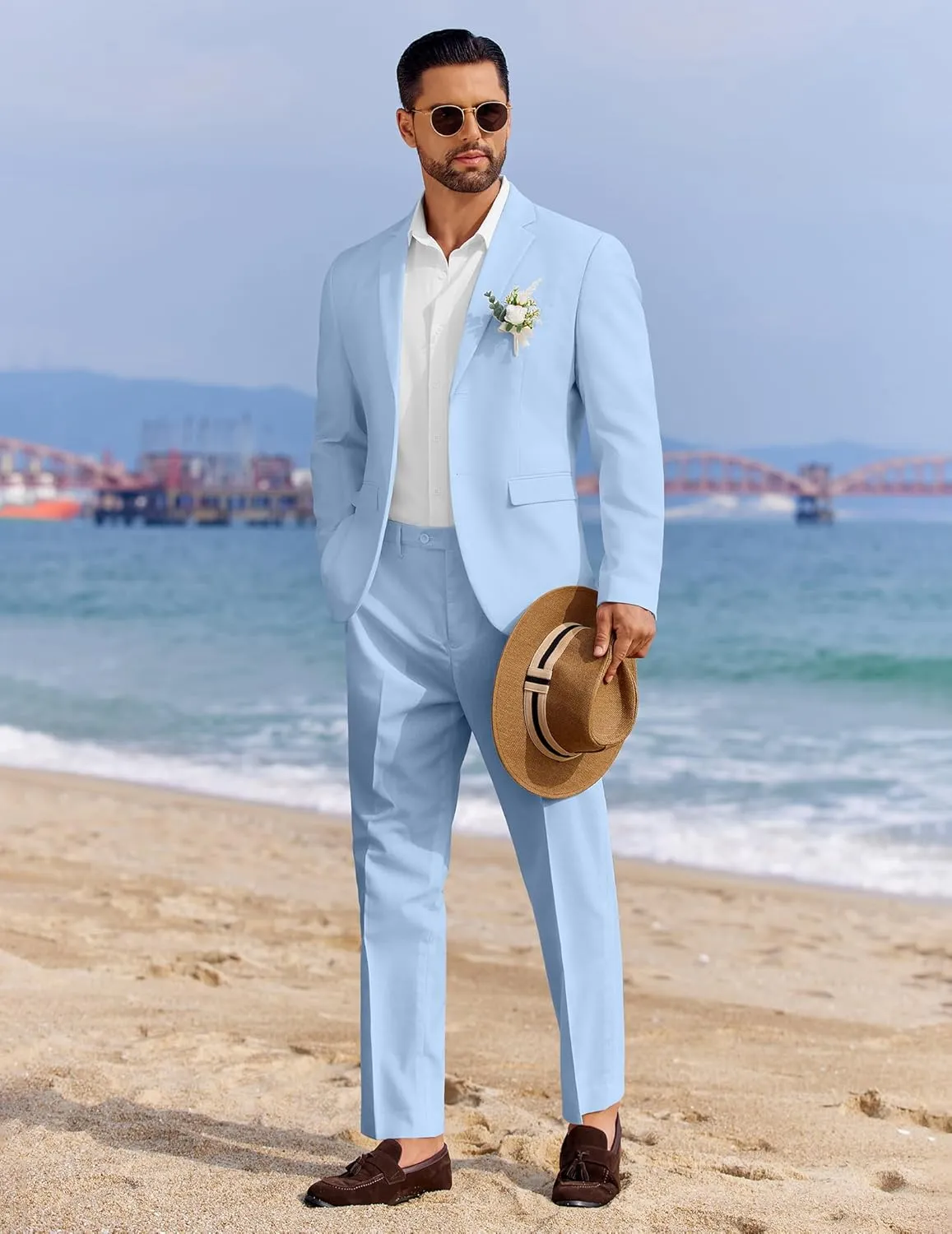 COOFANDY Men's 2 Piece Linen Cotton Suits Set Casual Linen Lightweight Suit Summer Beach Wedding