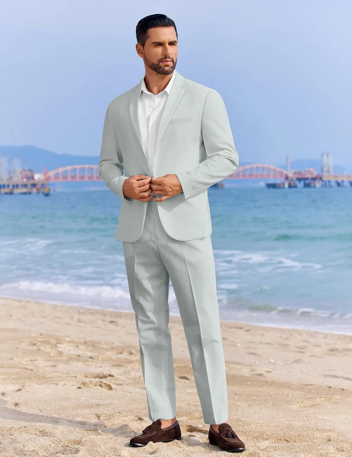 COOFANDY Men's 2 Piece Linen Cotton Suits Set Casual Linen Lightweight Suit Summer Beach Wedding