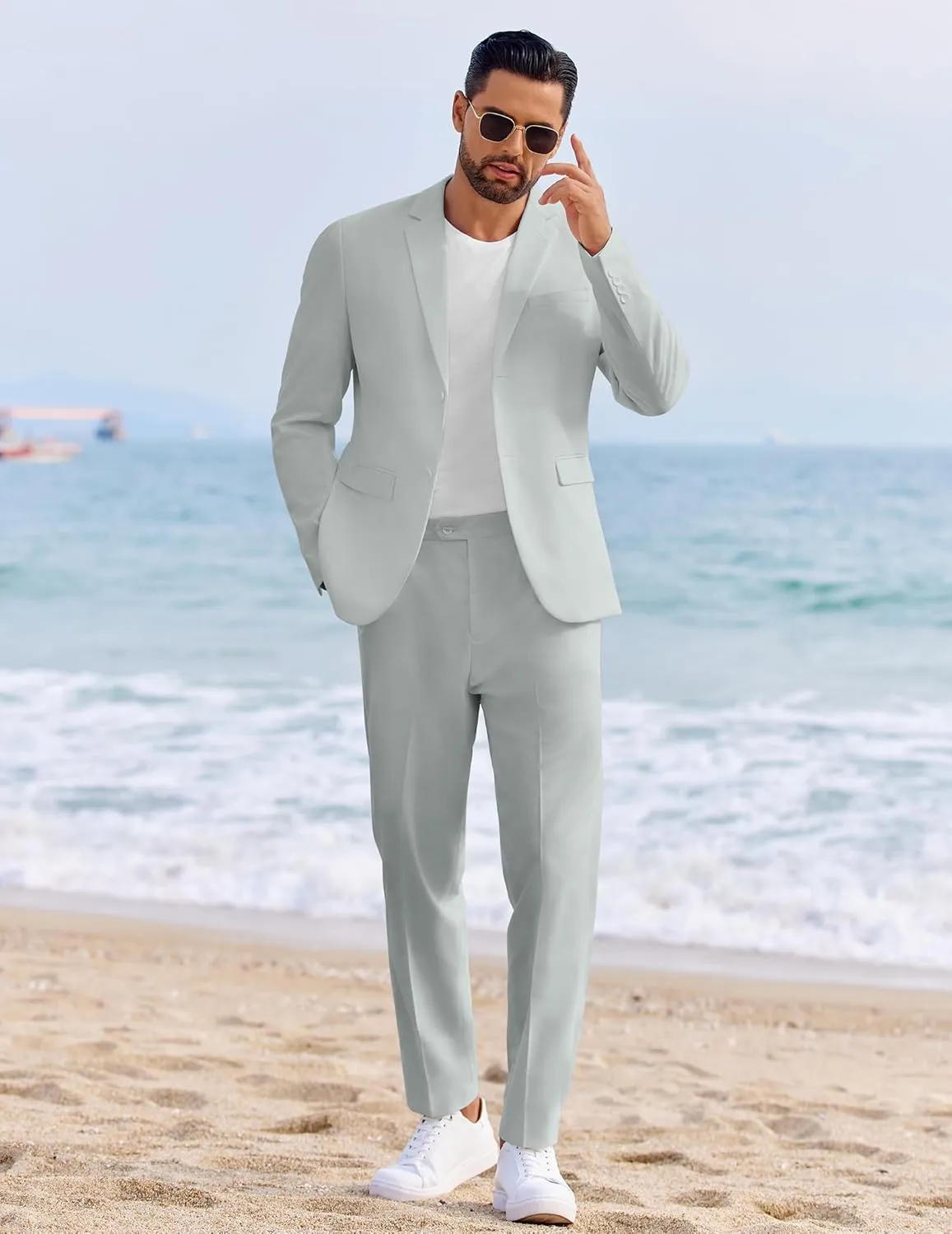 COOFANDY Men's 2 Piece Linen Cotton Suits Set Casual Linen Lightweight Suit Summer Beach Wedding