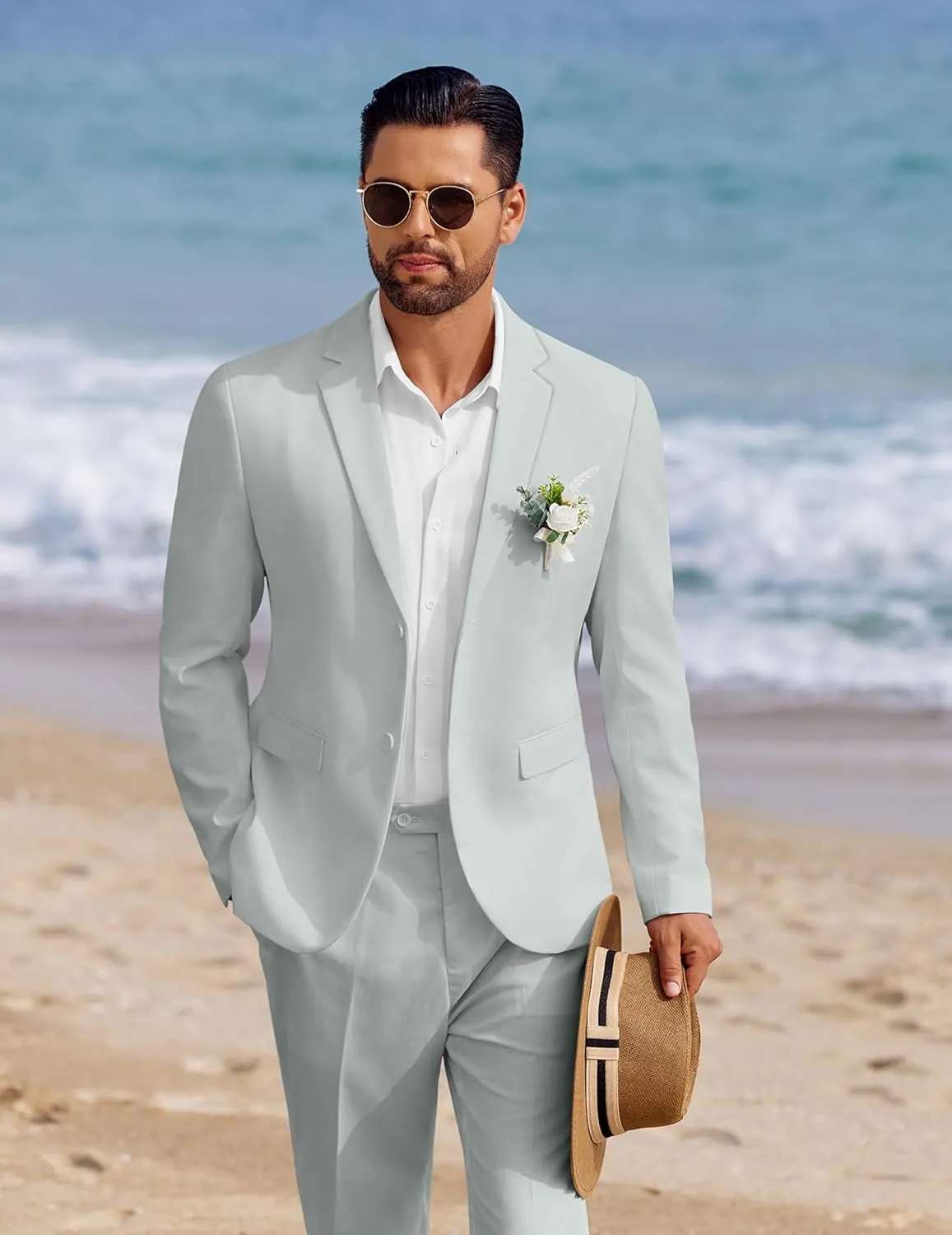 COOFANDY Men's 2 Piece Linen Cotton Suits Set Casual Linen Lightweight Suit Summer Beach Wedding
