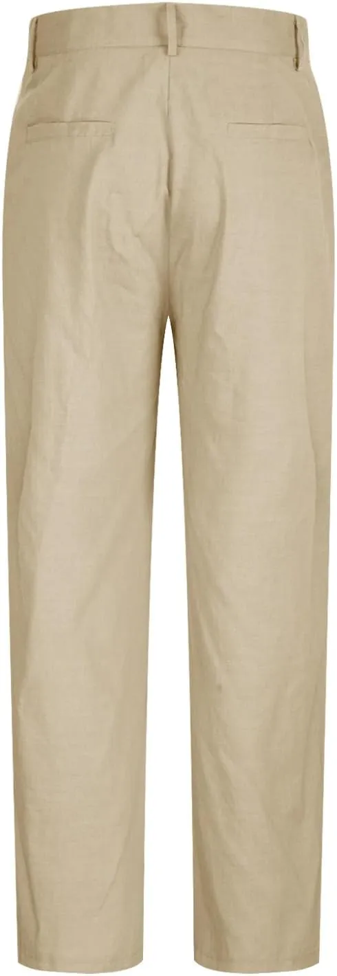 Cotton Linen Pants for Men Pleated Front Trouser Straight Leg Suit Trousers Solid Color Office Trouser Linen Pant