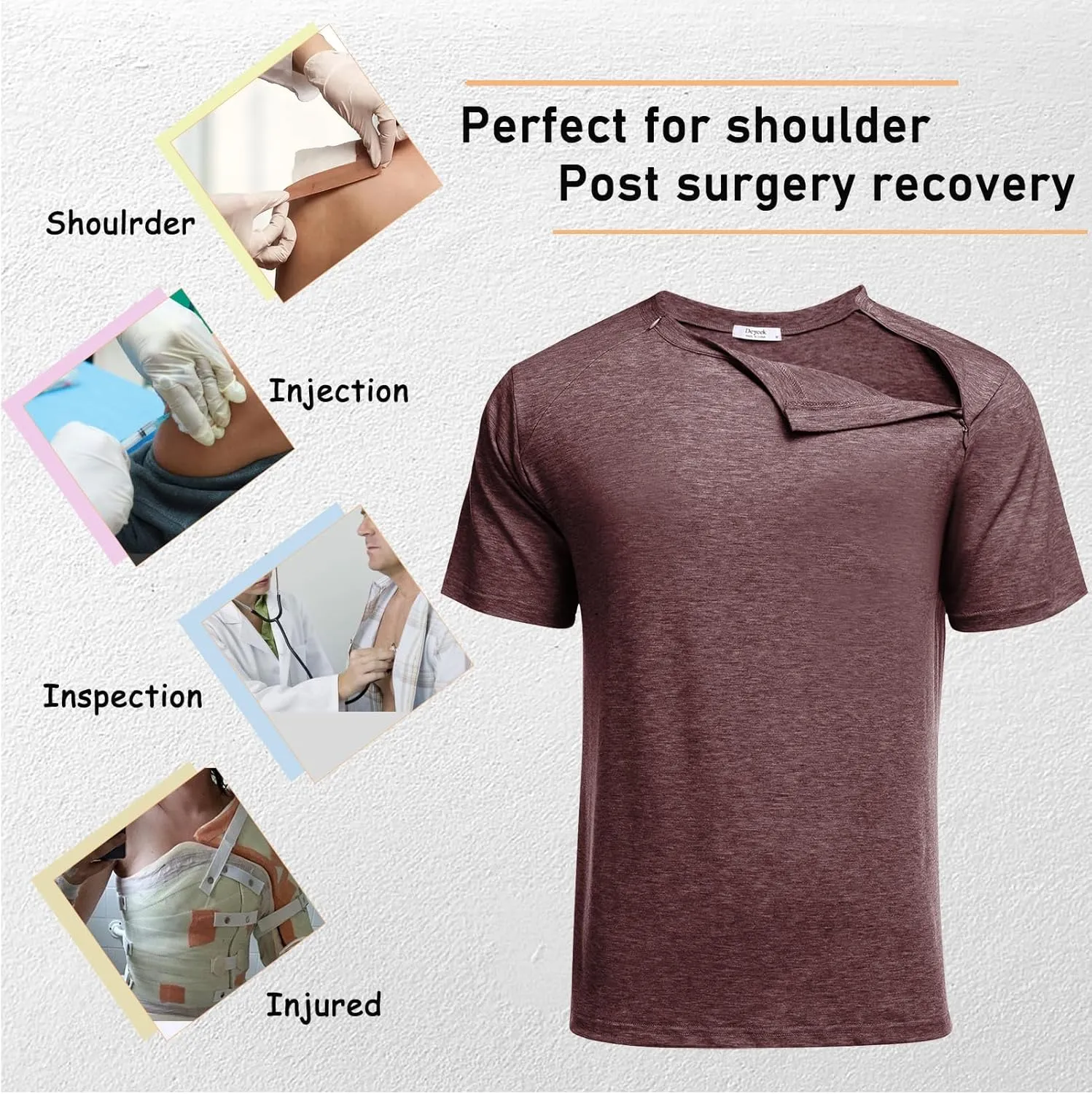 Deyeek Unisex Chemo Port Shirts Post Shoulder Surgery Recovery Shirts Tear Away Side Zippers Off Full Open Chemo Clothing