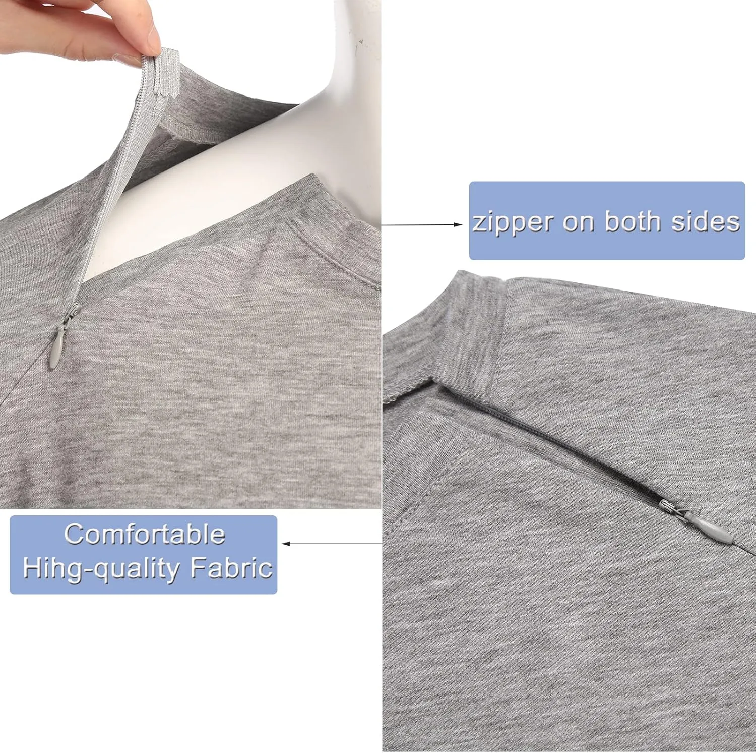 Deyeek Unisex Chemo Port Shirts Post Shoulder Surgery Recovery Shirts Tear Away Side Zippers Off Full Open Chemo Clothing