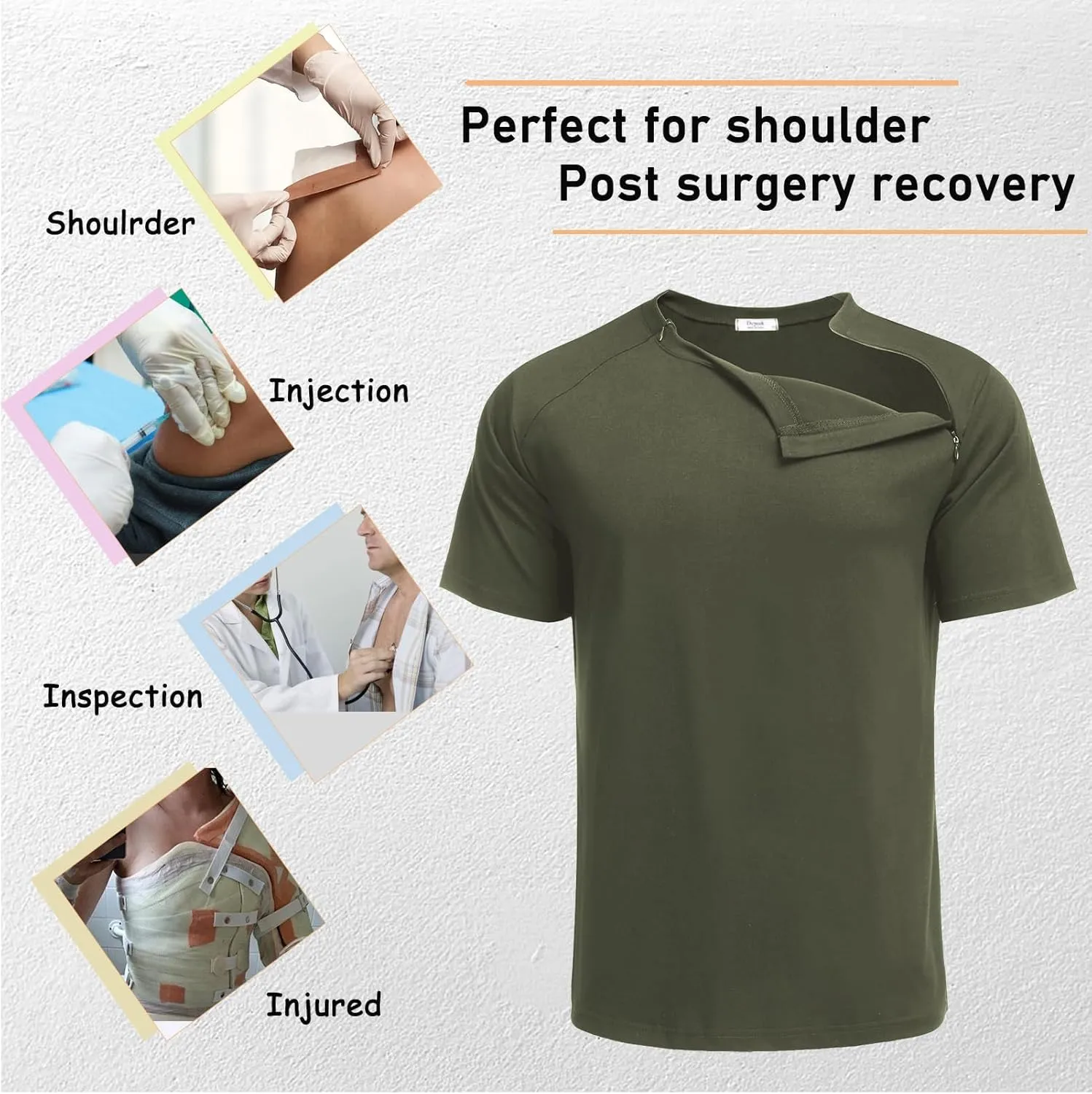 Deyeek Unisex Chemo Port Shirts Post Shoulder Surgery Recovery Shirts Tear Away Side Zippers Off Full Open Chemo Clothing
