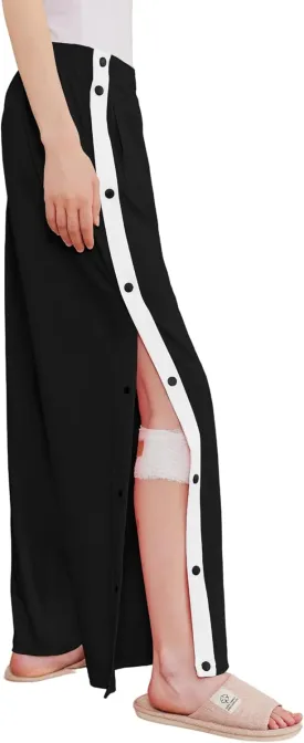 Deyeek Women's Tear Away Pants Side Split Snap Open Bottom Sweatpants Leg Breakaway Post Surgery Pants with Pockets