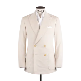 Double Breasted Peak Lapel Suit in Stone Corduroy