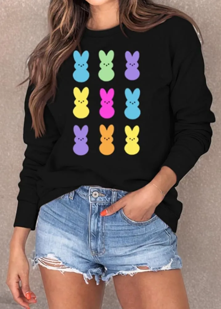 Easter Bunny Sweatshirt Women Long Sleeve Cute Rabbit Bunny Peeps Graphic Tees Happy Easter Pullover Tops