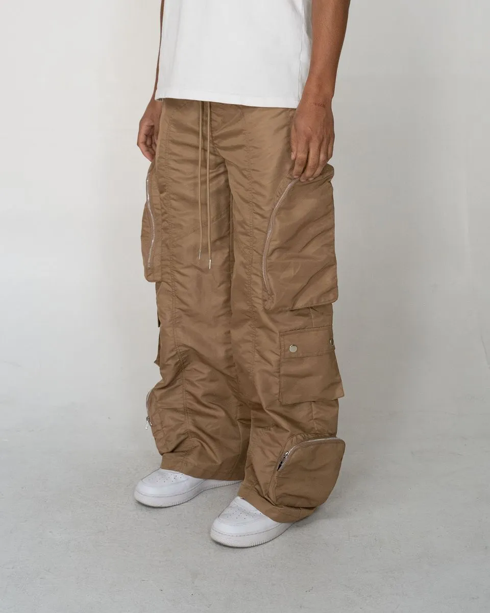 EPTM BAGGY MOON ZIP CARGO PANTS (Khaki)