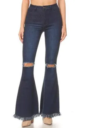 GP3323 High waist stretch bell bottom jeans with rip & fray hem