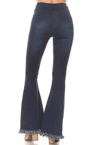 GP3323 High waist stretch bell bottom jeans with rip & fray hem