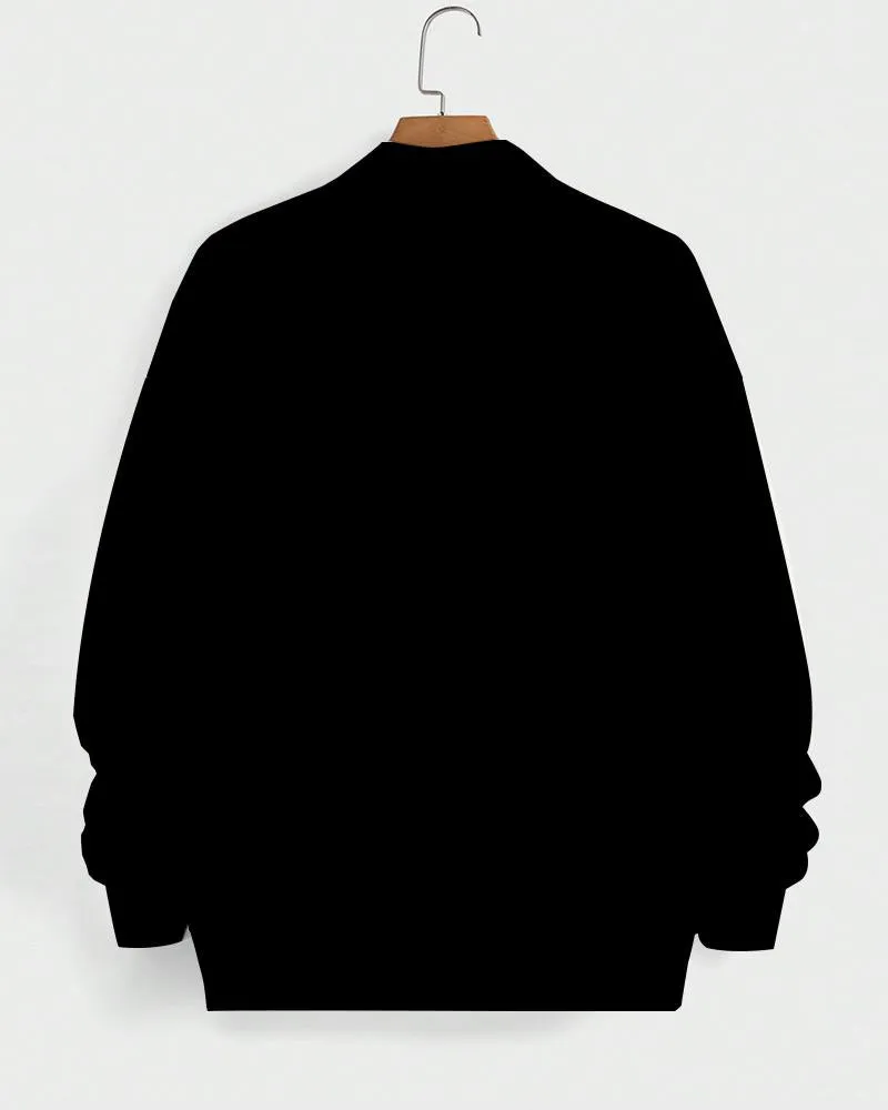 Handprint Letter Print High Collar Zipper Long Sleeve Sweatshirt