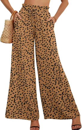 Heymoments Women's Wide Leg Lounge Pants Lightweight High Waisted Adjustable Tie Knot Loose Trousers with Pockets