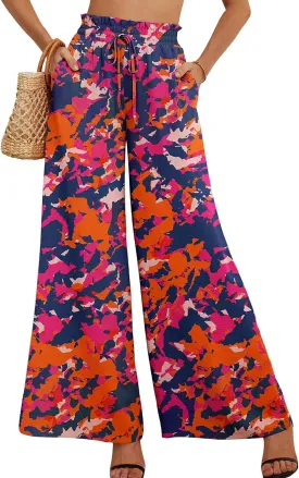 Heymoments Women's Wide Leg Lounge Pants Lightweight High Waisted Adjustable Tie Knot Loose Trousers with Pockets