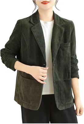 HGps8w Women's Vintage Business Casual Corduroy Blazers Loose Fit Lapel Long Sleeve Work Office Suit Jackets with Pockets