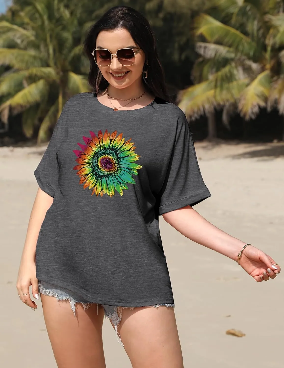 IN'VOLAND Oversized T-Shirt Basic Loose Tee Tops Short Sleeve Crew Neck Shirts Casual Soft Blouse
