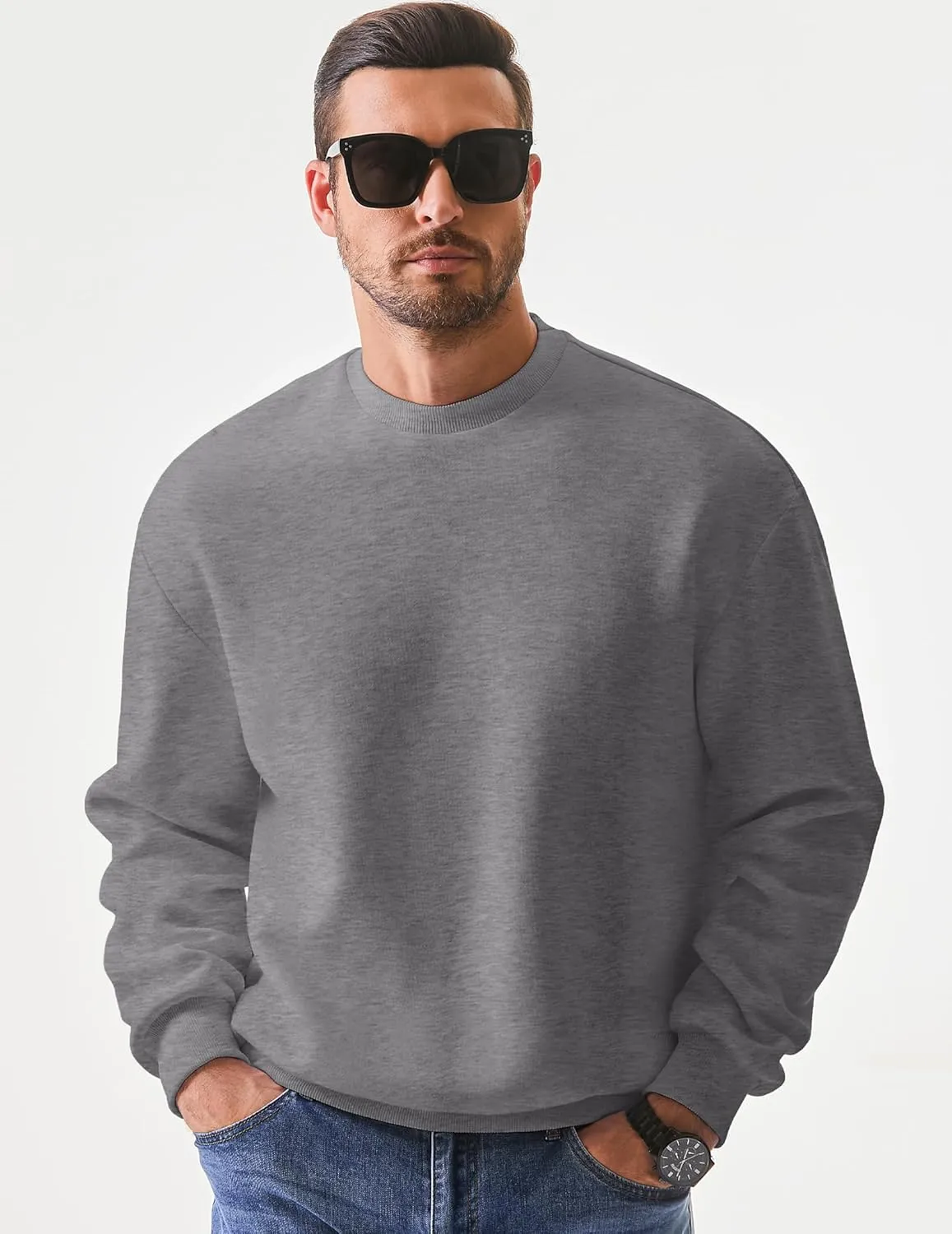 JMIERR Men's Casual Long Sleeves Crewneck Sweatshirts Cotton Pullover Sweatshirt for Men