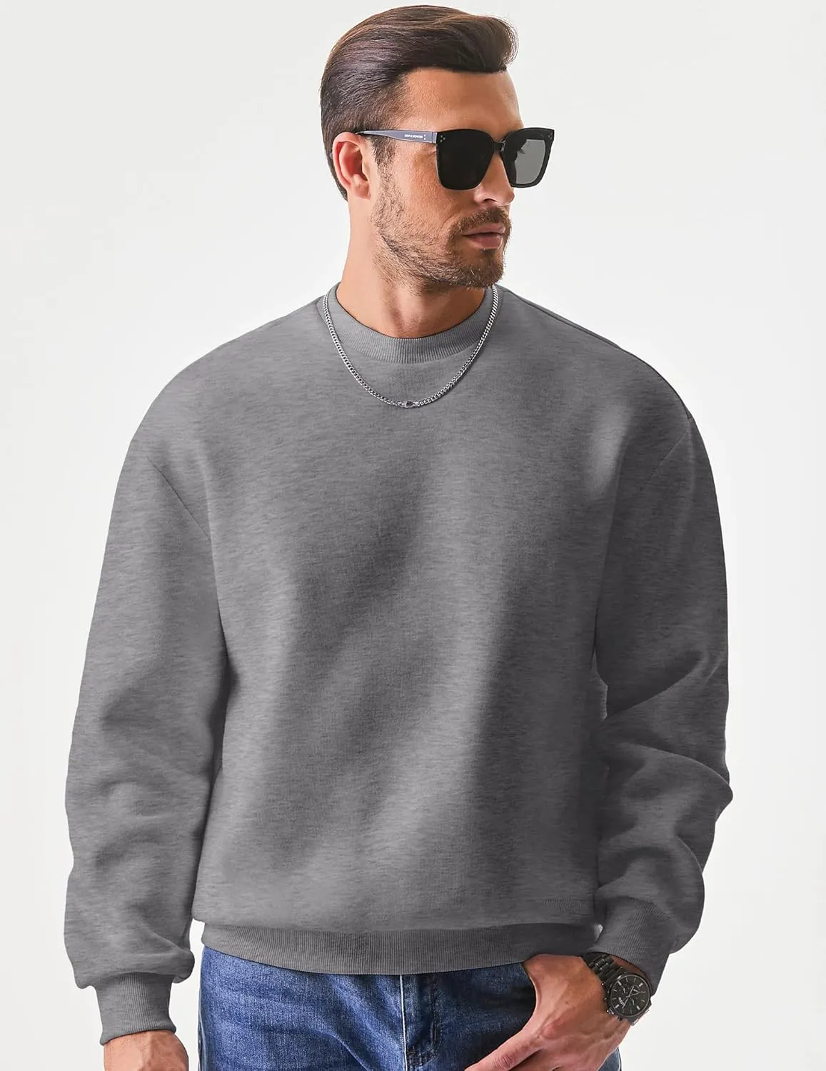 JMIERR Men's Casual Long Sleeves Crewneck Sweatshirts Cotton Pullover Sweatshirt for Men