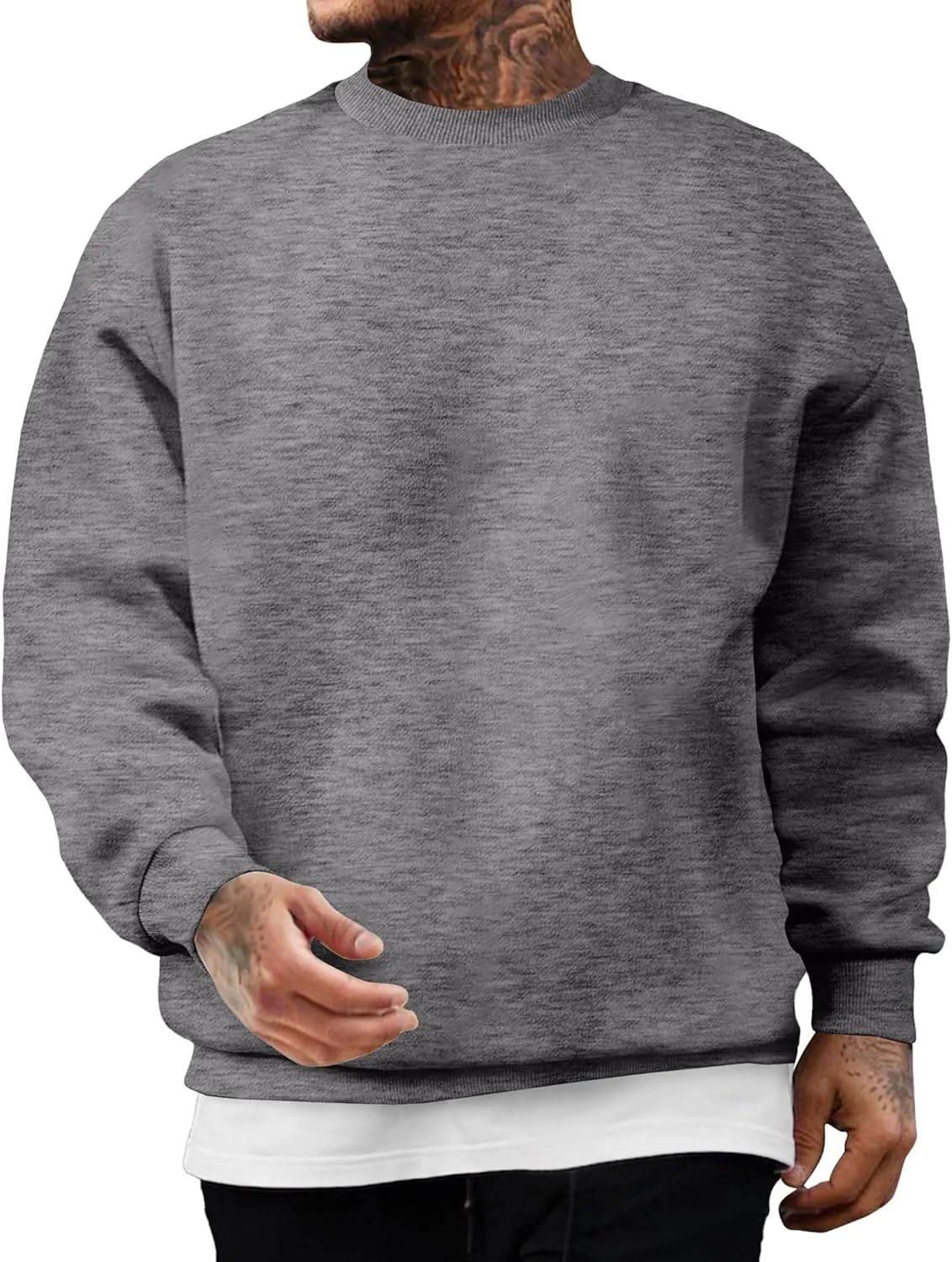 JMIERR Men's Casual Long Sleeves Crewneck Sweatshirts Cotton Pullover Sweatshirt for Men