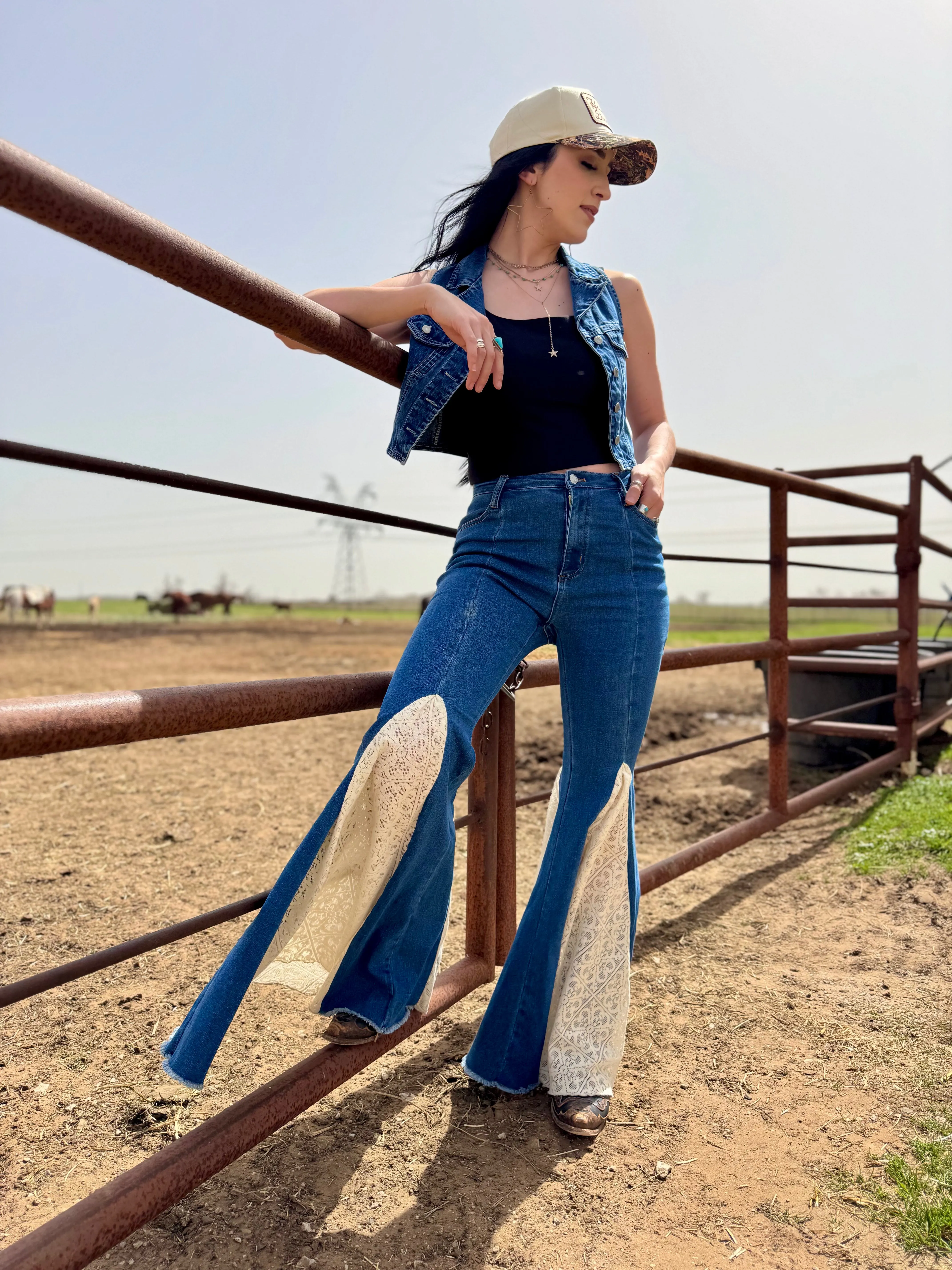LACE DENIM BELL | BOTTOMS