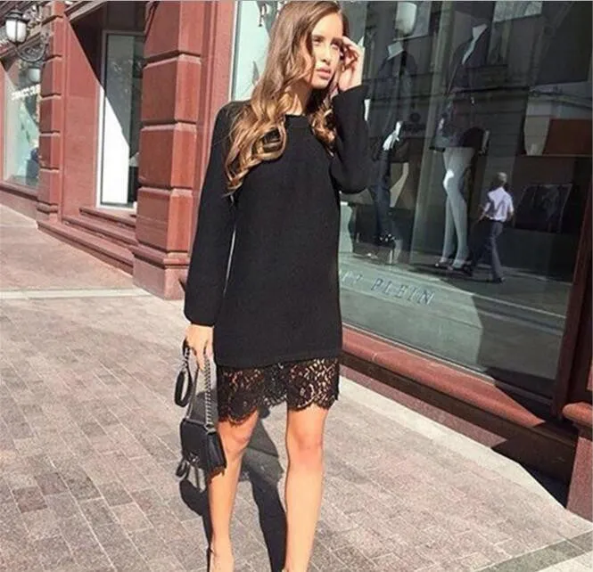 Lace Patchwork Knitted Dress