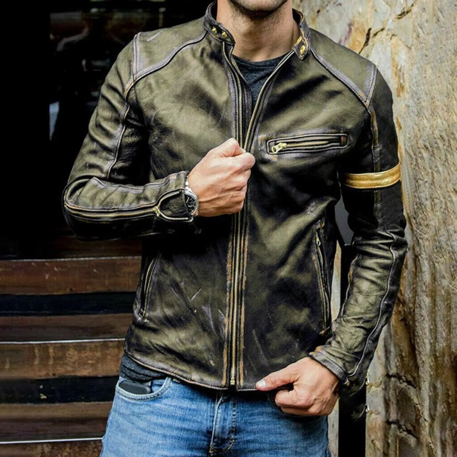 Leather Jacket Autumn Loose Solid Color Zip PU Leather Jacket Short Lapel Motorcycle Leather Jacket Coat Leather