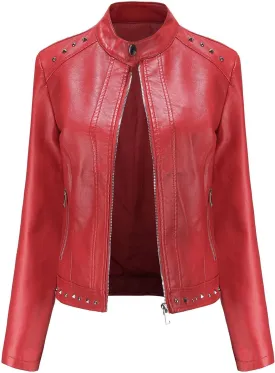 Leather Jacket for Women Fashion Faux Leather Motorcycle Jackets Plus Size Pu Leather Tops Lightweight Moto Biker Coat